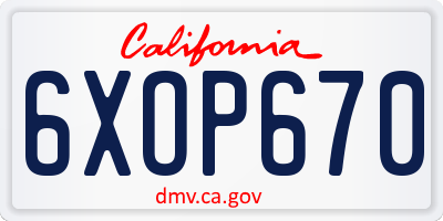 CA license plate 6XOP670