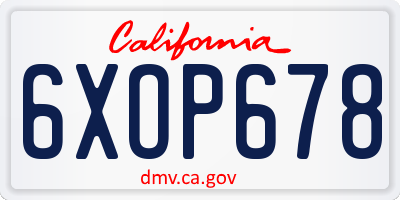 CA license plate 6XOP678