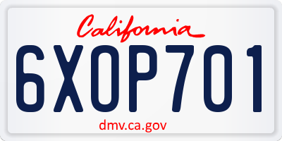 CA license plate 6XOP701