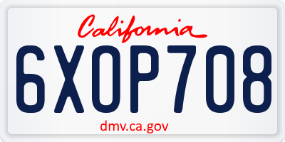 CA license plate 6XOP708