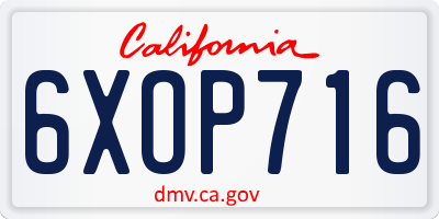 CA license plate 6XOP716