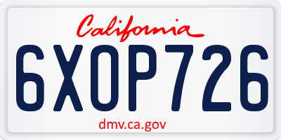 CA license plate 6XOP726