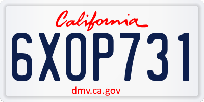 CA license plate 6XOP731