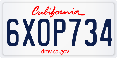 CA license plate 6XOP734