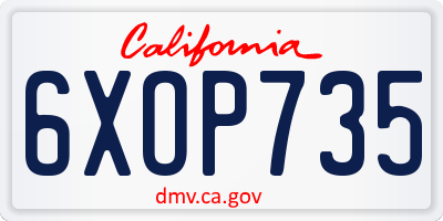 CA license plate 6XOP735