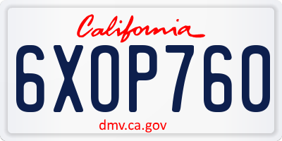 CA license plate 6XOP760