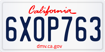CA license plate 6XOP763