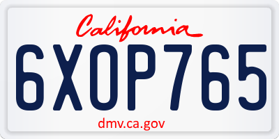 CA license plate 6XOP765