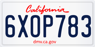 CA license plate 6XOP783