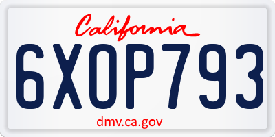 CA license plate 6XOP793