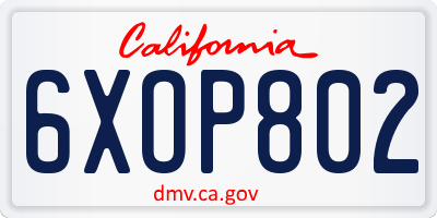 CA license plate 6XOP802