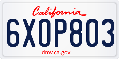 CA license plate 6XOP803