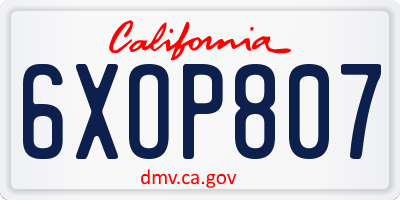 CA license plate 6XOP807