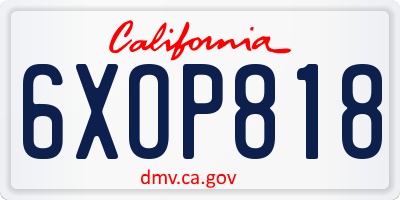 CA license plate 6XOP818