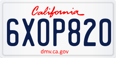 CA license plate 6XOP820
