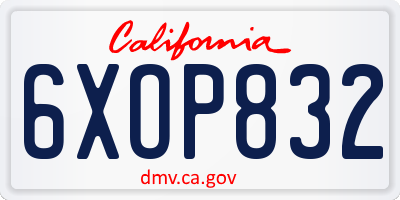 CA license plate 6XOP832
