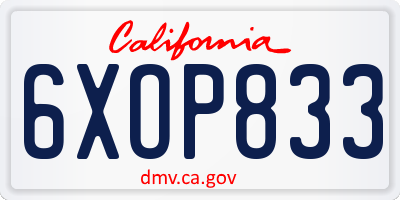 CA license plate 6XOP833