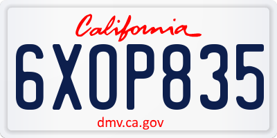 CA license plate 6XOP835