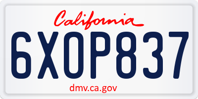 CA license plate 6XOP837