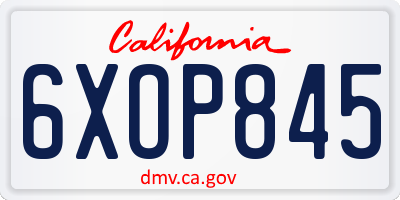 CA license plate 6XOP845