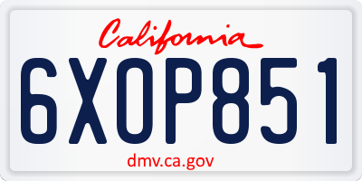 CA license plate 6XOP851