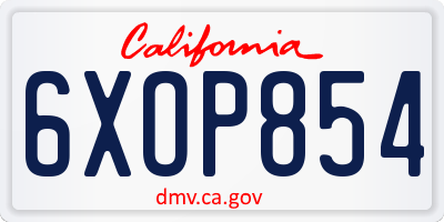 CA license plate 6XOP854
