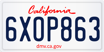 CA license plate 6XOP863