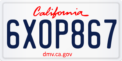 CA license plate 6XOP867