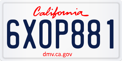 CA license plate 6XOP881