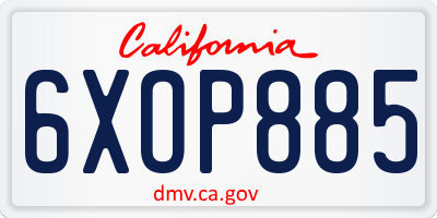 CA license plate 6XOP885