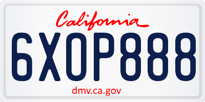 CA license plate 6XOP888