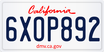 CA license plate 6XOP892