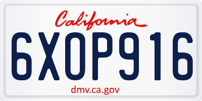 CA license plate 6XOP916
