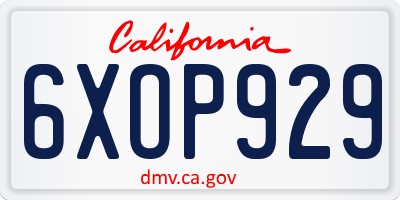 CA license plate 6XOP929