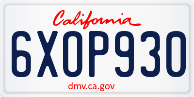 CA license plate 6XOP930