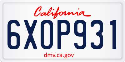CA license plate 6XOP931