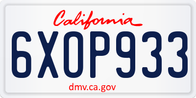 CA license plate 6XOP933