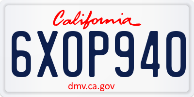 CA license plate 6XOP940