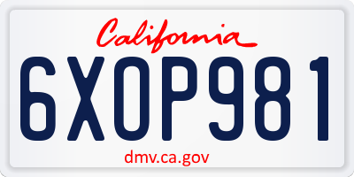 CA license plate 6XOP981
