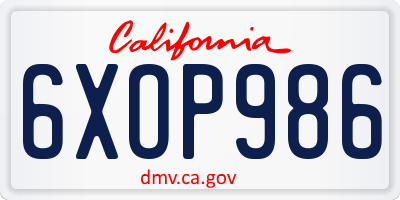 CA license plate 6XOP986