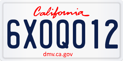 CA license plate 6XOQ012