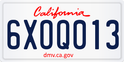 CA license plate 6XOQ013