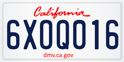 CA license plate 6XOQ016