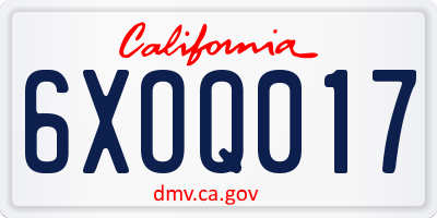 CA license plate 6XOQ017
