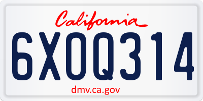 CA license plate 6XOQ314