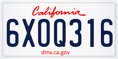 CA license plate 6XOQ316