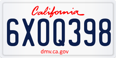 CA license plate 6XOQ398