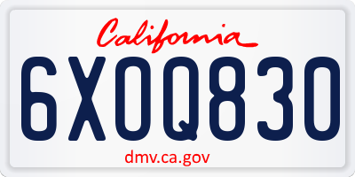 CA license plate 6XOQ830