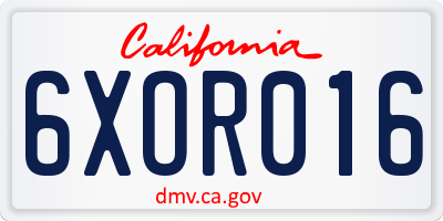 CA license plate 6XOR016