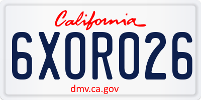 CA license plate 6XOR026